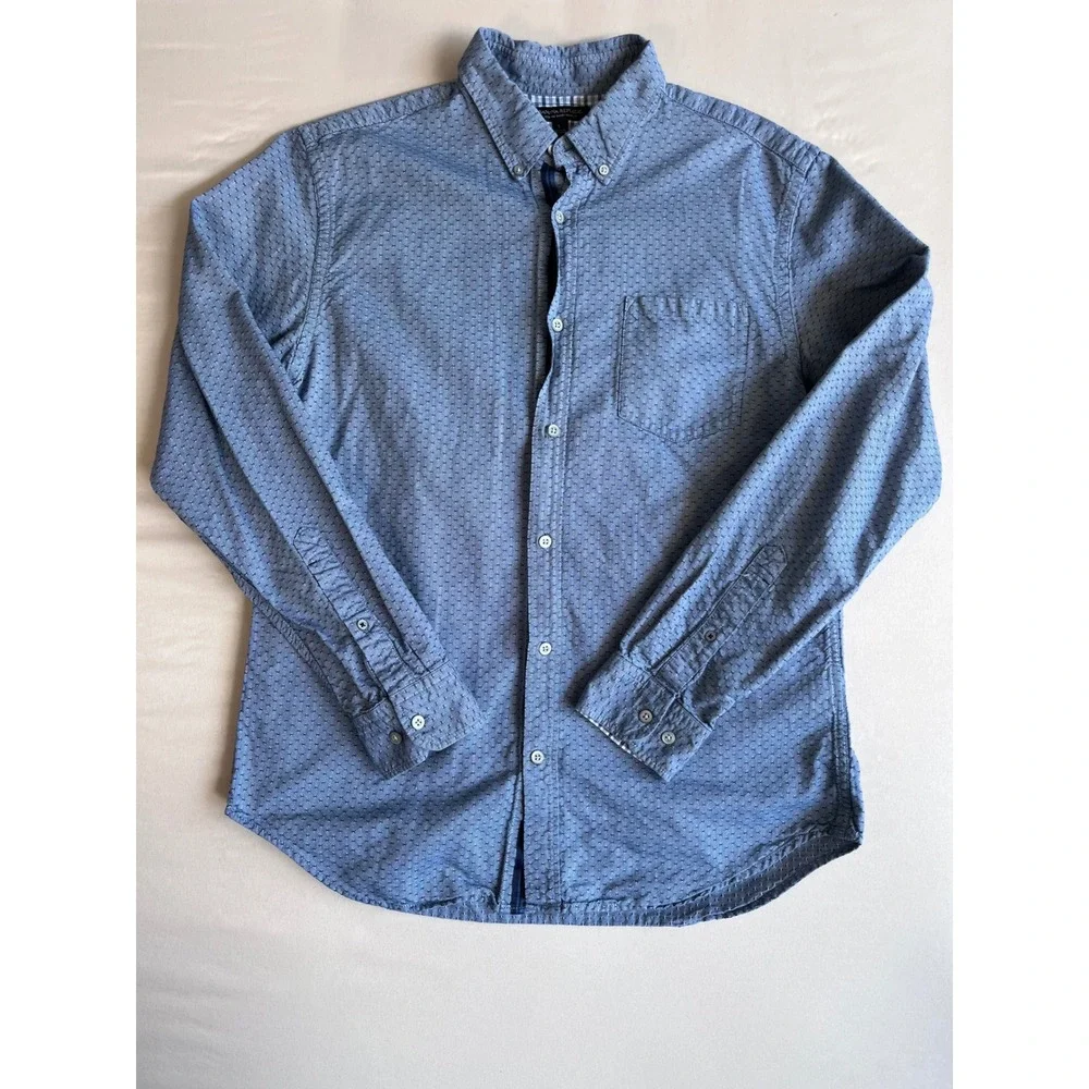 Banana Republic Mens Blue Slim Fit Oxford Dobby Button Down Shirt Large L